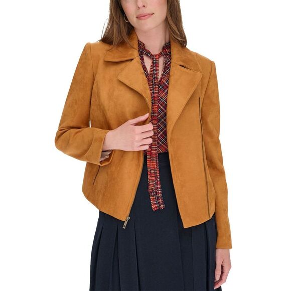 Tommy Hilfiger Womens Faux-Suede Moto Long-Sleeve Jacket 16 Amber - NWT $179 - Picture 1 of 3